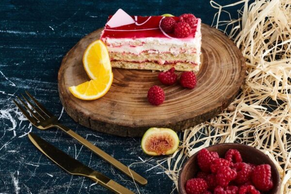 berry ice box cake with angel food cake